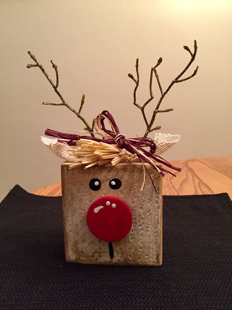 Christmas Reindeer Block. Tracyjodesigns Reindeer Block Wood, Wooden Rudolph Reindeer, Rudolph Wood Crafts, Block Reindeer Craft, Reindeer Diy Crafts, Wooden Block Reindeer, Wood Reindeer Craft, 2x4 Crafts Christmas, Wooden Block Christmas Crafts