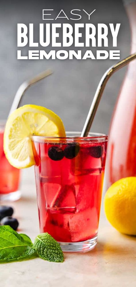 A glass of blueberry lemonade garnished with a slice of lime. Iced Lemonade, Easy Lemonade Recipe, Blueberry Simple Syrup, Frozen Strawberry Lemonade, Honey Lemonade, Flavored Lemonade, Dishes Recipe, Mango Lemonade, Homemade Lemonade Recipes