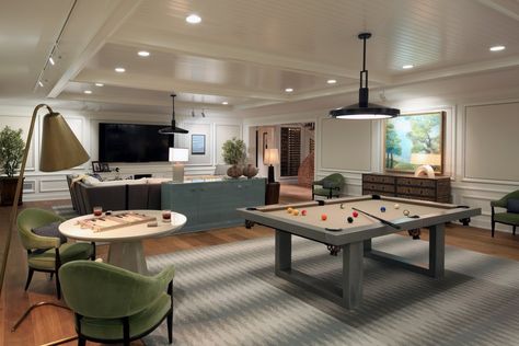 Pool Table Room, Basement Inspiration, Game Room Basement, Basement Living Rooms, Game Room Family, Basement House, Basement Makeover, Pool Rooms, Basement Decor