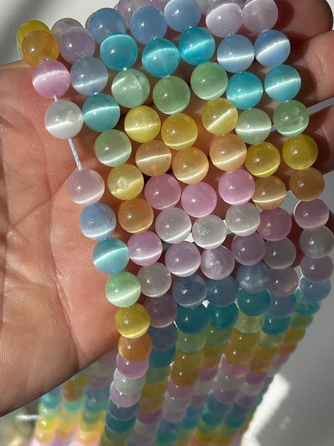 Pastel Rainbow Gemstone Beads 8mm or 10mm Rounds Cat's - Etsy Crystal Bead Jewelry, Pastel Beads, Making Necklaces, Rainbow Gemstones, Bead Charms Diy, Diy Bracelets Patterns, Diy Bracelet Designs, Pretty Beads, Dream Gift