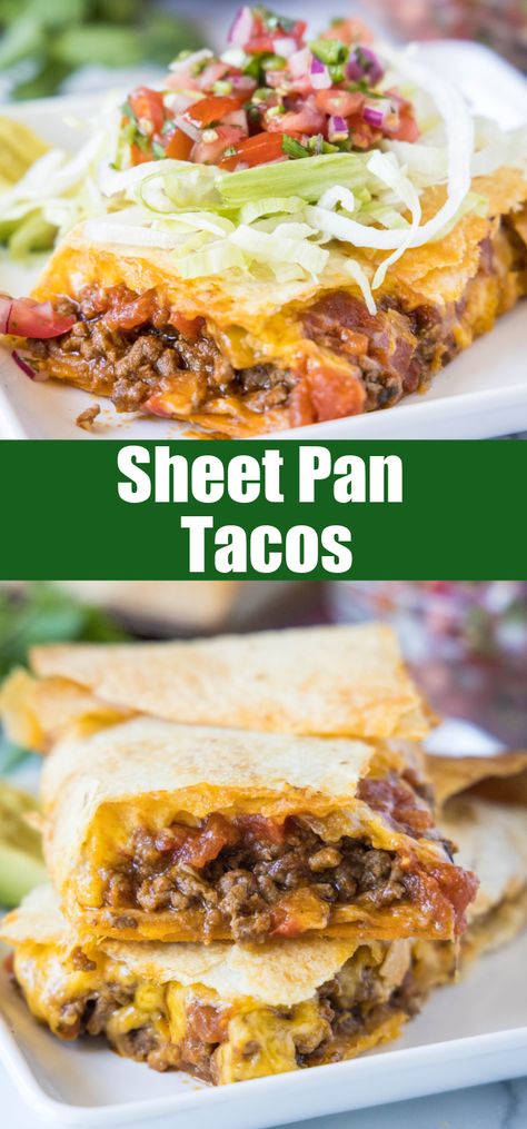 Pan Taco Bake, Taco Dinner For A Crowd, Taco In A Pan, Twist On Tacos, Sheet Pan Tortilla Recipes, Sheet Pan Taco Pizza With Puff Pastry, Easy Fun Lunch Ideas, Sheet Pan Tacos Recipe, Taco Supper Ideas