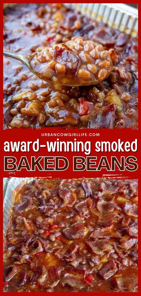 These BBQ beans are unlike any other! They're an easy side dish recipe on the smoker. Thanks to a secret ingredient, these smoked baked beans are the BEST. Check out the many ways to serve this cookout side dish! Smoked Baked Beans Recipe, Smoker Cooking Recipes, Smoked Baked Beans, Smoker Grill Recipes, Easy Smoker Recipes, Pellet Smoker Recipes, Baked Beans Recipe, Smoker Cooking, Baked Bean Recipes