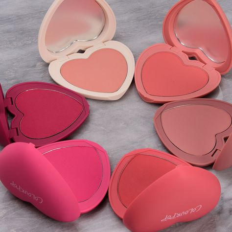 ColourPop Valentine's Day 2022 Collection launches today at 10AM PT! The collection includes six powder blushes, six cream lipsticks, one body highlighter, and one eyeshadow palette, which you'll find swatched here. Color Pop Makeup Products, Color Pop Blush, Blushes Aesthetic, Colourpop Blush, Pop Makeup, Blush Collection, Colourpop Makeup, Colourpop Cosmetics, Makeup Needs