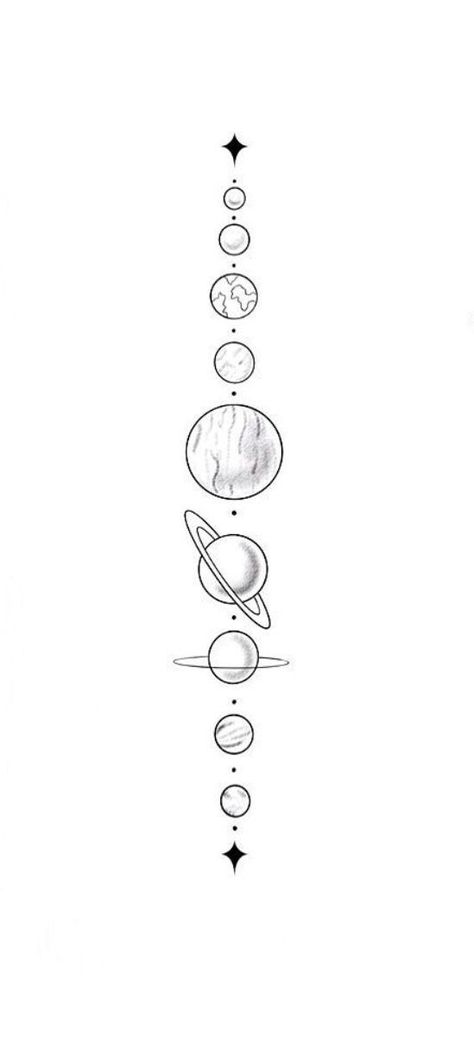 Planet Tattoos Drawing, Spine Tattoos Solar System, Astronomer Tattoo, Space Tatoos Small, Space Line Art Tattoo, Spine Tattoos For Women Solar System, Solar System Hand Tattoo, Planets Down Spine Tattoo, Cute Space Tattoos Simple