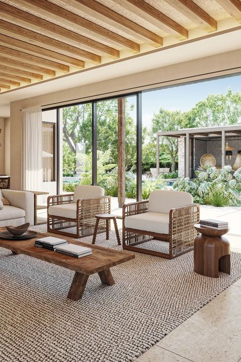 South Florida Home Undergoing Massive Renovation Lists for $15.5 Million - WSJ Large Living Room Window Ideas, Wall Mirrors Ideas, Large Living Room Window, Living Room Window Ideas, Large Tv Wall Ideas, Modern Tropical Interior Design, Large Tv Wall Ideas Living Room, Modern Tropical Interior, Large Living Room Wall Decor