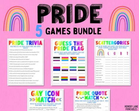 Pride Games, Party Games Printable, Pride Party, Printable Gifts, Pride Quotes, Youth Games, Games Printable, Memory Games, Adult Games