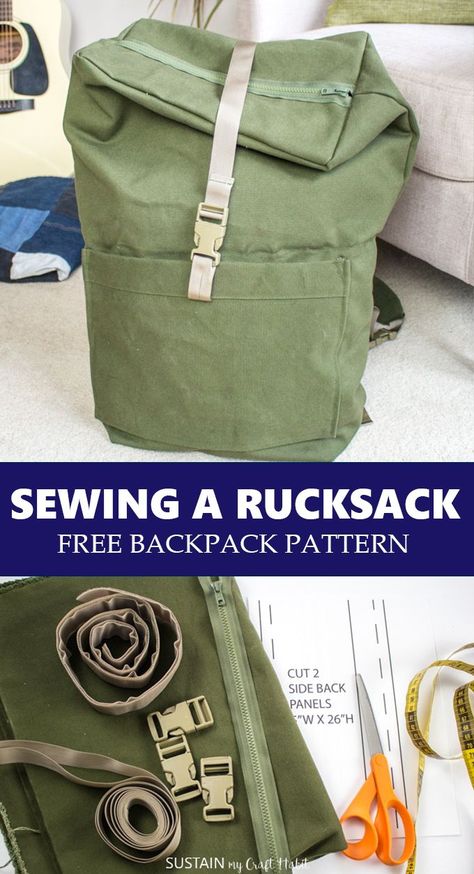 Enjoy this free backpack pattern with how-to instructions for sewing a rucksack using durable, weather-resistant 100% cotton canvas. Canvas Backpack Pattern, Rucksack Pattern, Diy Backpack Pattern, Backpack Pattern Sewing, Backpack Sewing, Diy Sac, Canvas Rucksack, Diy Backpack, Bag Pattern Free