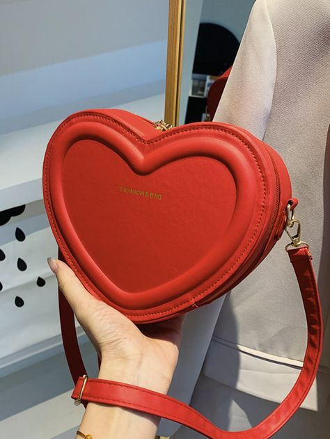 Red Funky Collar  PU Leather Letter Novelty Bag Embellished   Women Bags Sling Bag For Girls, Heart Shaped Candy, Retro Purse, Leather Shoulder Bags, Trendy Shoulder Bag, Novelty Bags, Crossbody Bags For Women, Bags Fashion, Grunge Style