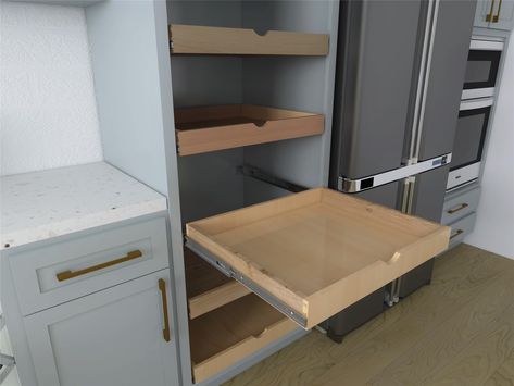 PRICES MAY VARY. Our pull our drawer are designed to be compatible with standard RTA (Ready-to-Assemble) cabinets. Therefore, the dimensions mentioned refer to the internal width of the cabinet. If your cabinet is not an RTA cabinet, please measure the internal frame width of your cabinet instead of the external width. Regarding POT#5 (27''W × 21''D), it means that the box of this pullout drawer is 26 inches wide and 21 inches deep. Installation requires at least 27 inches of space when the slid Pantry Pull Out Drawers, Pull Out Pantry Shelves, Shelf Pantry, Cabinet Slides, Cabinet Storage Solutions, Hidden Cabinet, Slide Out Shelves, Pantry Drawers, Organizer Cabinet