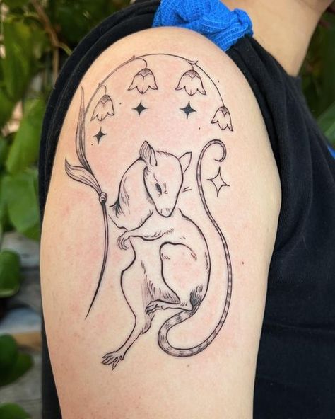 Mother Goose Tattoo, Cute Mouse Tattoo, Mouse Holding Flower, Dark Portfolio, Dancing Mouse, Dancing Tattoo, Goose Tattoo, Art Pants, Black And Gray Tattoo