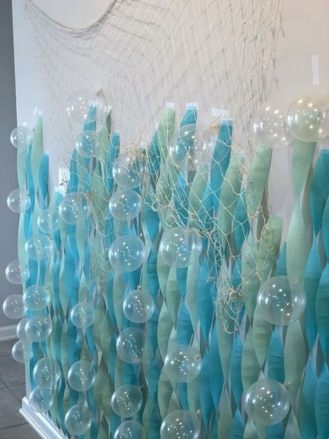 Apartment Small Kitchen, Vbs Ocean Theme, Little Mermaid Decorations, Dolphin Birthday Parties, Under The Sea Decorations, Preschool Designs, Ocean Theme Classroom, Pool Party Themes, Shark Themed Birthday Party