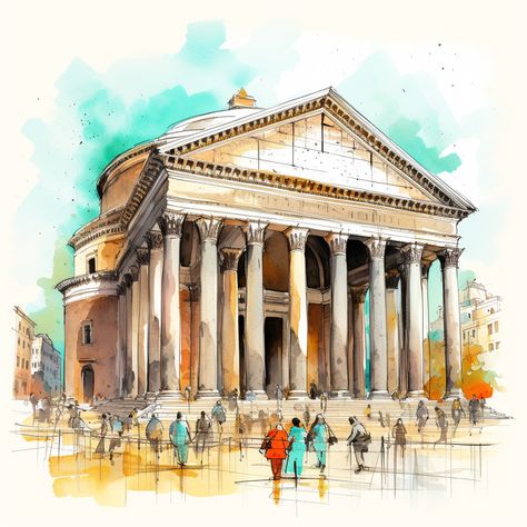 #Pantheon #Rome #Rannerman #SketchStyleIllustration #VibrantColors #ArchitecturalMasterpiece #RomanticAllure #TimelessElegance #IconicMonument #BoldHues #DiverseTextures #AncientRomanTemple #SunKissedGolden #CalmingTurquoise #EarthenTones #RomanCityscape #RivetingSpectacle #LastingImpression #ClassicalArchitecturalRendering #ContemporaryPalette #EvocativeImagery #ImaginativeArt #BeautyOfRome #BustingAtmosphere #UniqueBlend Pantheon Rome Sketch, Pantheon Sketch, Rome Sketch, Paris Drawing, Pantheon Rome, Interior Architecture Drawing, Roman City, Josephine Baker, Western Art