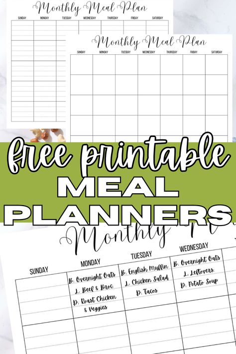 Make meal planning a breeze with these free printable meal planner downloads! Options for weekly menu planning or monthly meal planning included! Meal plan for your family or make an individual meal plan. However you need to use them, these printables are practical and FREE! Weekly Meal Plan Blank Free Printable, Monthly Food Calendar Meal Planning, Meal Planning Binder Printables Free, Monthly Menu Template Free Printable, Weekly Meal Planner Printable Free Menu Planning, Meal Plan Planner, Monthly Menu Planner Printable Free, Weekly Menu Planning Printable Free, Monthly Food Calendar