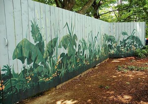 Fence mural, fence art, painted fence, garden art Garden Fence Paint, Stockade Fence, Flower Fence, Garden Fence Art, Beach Mural, Garden Mural, Pinterest Garden, Exterior Decoration, Deco Nature