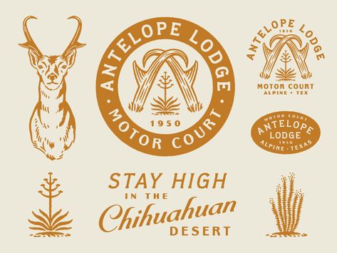 Desert Hotel, Lodges Design, Alpine Texas, Motor Court, Lodge Design, Self Branding, Hand Drawn Logo, Ex Machina, Badge Design