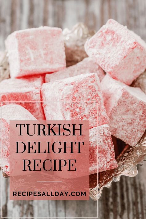 Turkish Delights Recipe, Jelly Sweets Recipe, Turkish Delight Recipe Video, Easy Turkish Delight Recipe, Classic Christmas Candy Recipes, How To Make Turkish Delight, Turkish Sweets Recipes, Cornflour Recipes, Turkish Delight Narnia