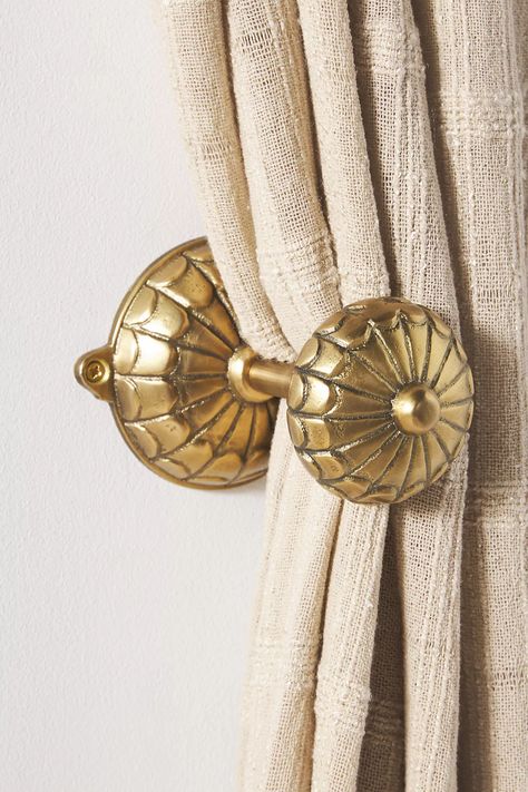 Johanna Tieback | Anthropologie Unique Hardware, Unique Curtains, Decorative Brackets, Curtain Tiebacks, Curtain Hardware, Floral Curtains, Curtain Ties, Curtain Tie Backs, Window Drapes