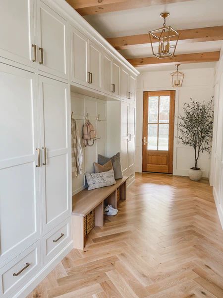 Shiplap Paint Color, Sherwin Williams Dorian Gray, Gray Shiplap, Mudroom Decor, Benjamin Moore White, Cabinet Paint, Dream Life House, Mudroom Design, White Dove