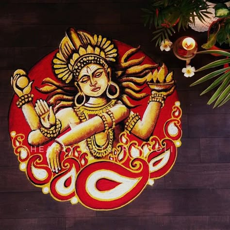 Hard Rangoli Designs For Diwali, Lord Shiva Rangoli, Shiva Rangoli, Big Rangoli Designs Creativity, Mahadev Rangoli, Pollution Pictures, Onam Images, Rangoli Painting, Ganesha Rangoli