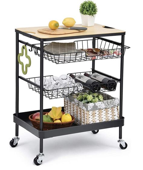 Small apartment island . Great for small kitchens or wherever you need a little extra storage space Rolling Kitchen Cart, Basket Drawers, Rolling Storage Cart, Serving Cart, Rolling Storage, Rolling Cart, Storage Cart, Kitchen Roll, Menu Furniture