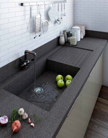 One piece kitchen sink with drainboard Sinki Dapur, Best Kitchen Sinks, Kitchen Luxury, Kitchen Sink Design, Kitchen Modular, Kitchen Interior Design Decor, Kitchen Cabinet Remodel, Diy Kitchen Storage, Kitchen Interior Design Modern