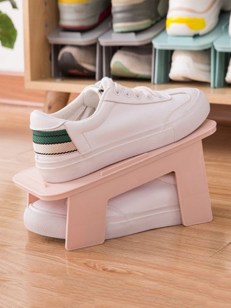 Double Layer Shoes Storage Rack | SHEIN USA Foldable Shoes, Adjustable Shoes, Shoe Storage Rack, Shoes Hack, Shoe Holders, Small Closets, Kid Closet, Closet Cabinets, Simple Shoes