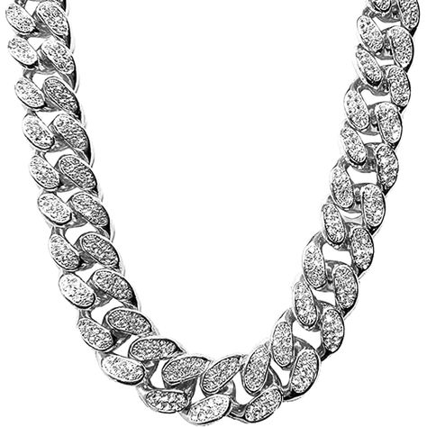 PRICES MAY VARY. 💎Brand：Apzzic Jewelry 💎Material: Iced Out Cuban Link Necklace is created by top-quality gold plated and 5A cubic-zirconia. Sturdy and durable. High polished chain with shiny rhinestones makes you stand out from the crowd 💎Measurement: Color:Silver Width:20mm Length:30inch 💎Design: Widen iced out cuban link Necklace, heavier and thicker, solid and durable. Shiny and smooth finish, masculine appearance, fit to men perfectly. The flexible, beautiful, durable and comfortable Hip Hip Hop Chains, Cuban Link Necklace, Miami Cuban Link Chain, Miami Cuban Link, Miami Cuban, Silver Choker, Diamond Chain, Cuban Link Chain, Cuban Chain