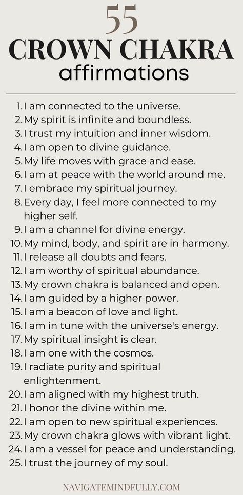 Money Affirmations Crown Chakra Healing Affirmations, Spiritual Affirmations For Women, Intuition Affirmations, Crown Chakra Affirmation, Bedtime Affirmations, Chakra Balancing Meditation, Manifestation Prayer, Spiritual Affirmations, Empowering Affirmations