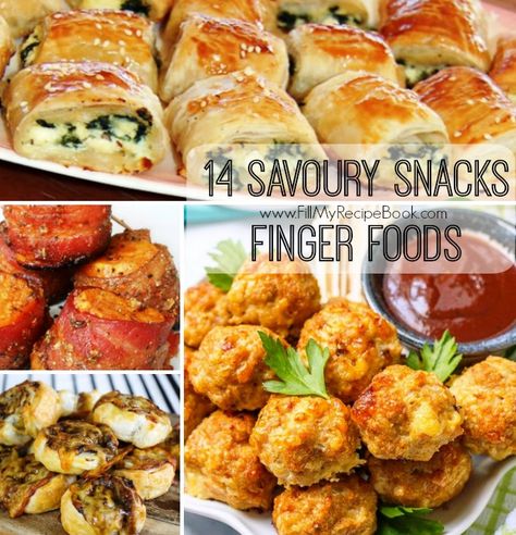 14 Savoury Snacks Finger Foods for office parties or any other gathering, alternative to sweet things.     Advertisement - Continue below   //     Mini pizzas  Spinach and ricotta rolls  Savory bacon pineapple bites    Spinach cheese puffs  Mini spinach quiche  Tuna and sweet corn mini q... Quick Savoury Snacks, Healthy Snacks For Party, Ricotta Balls Recipe, Office Party Food, Savory Finger Foods, Finger Foods Snacks, Ricotta Rolls, Bacon Pineapple, Snacks For Party