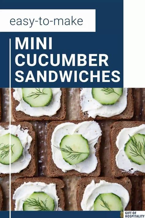 These Mini Cucumber Sandwiches with cream cheese and dill are a delicious appetizer for your next get-together! Mini Party Sandwiches, Cucumber Dill Sandwiches, Mini Cucumber Sandwiches, Sandwiches With Cream Cheese, Cream Cheese Cucumber, Luncheon Recipes, Gameday Food, Pumpernickel Bread, Cucumber Vegetable