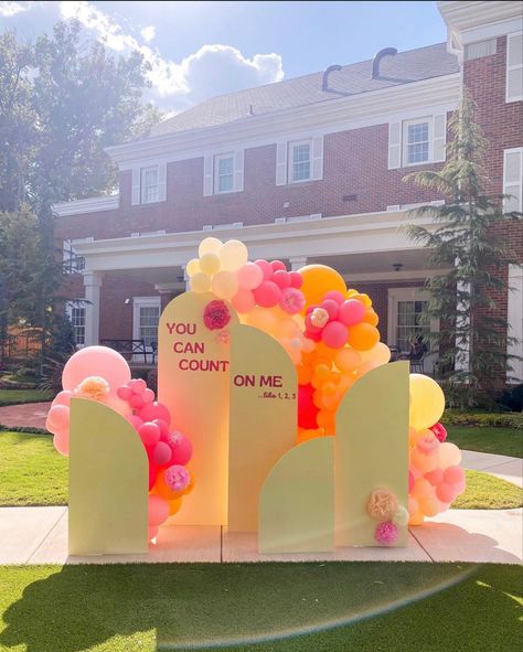 Golden Hour Bid Day Decorations, Bid Day Backdrop, Pink And Orange Bid Day, Sorority Party Decorations, Sisterhood Day Recruitment Decorations, Philanthropy Day Recruitment Decoration, Recruitment Decorations Tables, Sorority Recruitment Philanthropy Round, Recruitment Rooms Decorations