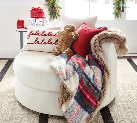 Throw Pottery, Stewart Plaid, Pottery Barn Christmas, Man Pillow, Snowman Pillow, Outdoor Cushion Covers, Shaped Pillow, Christmas Living Rooms, Cozy Pillow