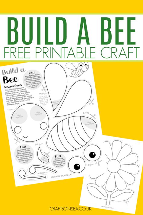 Build a Bee Craft (FREE Printable PDF) Bee Art For Preschoolers, Honey Crafts Preschool, Bee Pollination Activities For Kids, Bee Activities Kindergarten, Bee Craft Kindergarten, Easy Bee Crafts For Kids, Bee Activities For Preschool Free Printables, Bee Activity For Kids, Honey Bee Activities For Kids