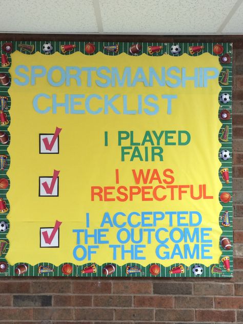 Elementary PE bulletin board Pe Coach Office Ideas, Elementary Pe Games, Pe Rules, Pe Classroom, Physical Education Bulletin Boards, Pe Bulletin Boards, Pe Games Elementary, Pe Board, Health Bulletin Boards