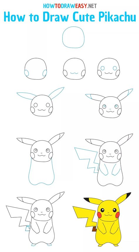 How to Draw Pikachu Easy - How to Draw Easy Pikachu Drawing Easy, Pikachu Cute, Trin For Trin Tegning, Pikachu Drawing, Easy Disney Drawings, Pikachu Pikachu, Easy Drawing Steps, Drawing Lessons For Kids, Cute Pikachu