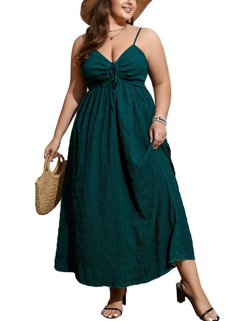 PRICES MAY VARY. Material: The plus size dress is made of 100% polyester, which is skin friendly, soft, comfortable, and suitable for summer wear Features: Plus size summer dresses with sweetheart neckline, spaghetti strap sleeveless, drawstring, tie knot front, solid color, flowing long dress Match: Plus size maxi dresses can be paired with your rhinestone drop earrings, high heels, sandals, beach hats, sun hats, woven bags, handbags to create a charming summer look Occasion:Plus size dresses f Plus Size Sun Dresses Summer, Flattering Dress For Big Tummy, Plus Size Southern Fashion, Dresses For Large Busted Women, Plus Size Resort Wear Outfits, Plus Size Sun Dresses, Plus Size Wedding Guest Dress Summer, Cruise Outfits Plus Size, Plus Size Summer Dresses Casual