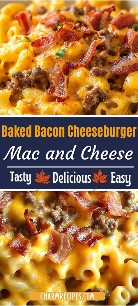 Baked Bacon Cheeseburger Mac and Cheese Mac And Cheese Patties, Bacon Cheeseburger Hamburger Helper, Kraft Mac And Cheese With Hamburger, Bacon Cheeseburger Pasta Bake, Hamburger Macaroni And Cheese, Mac And Cheese With Meatballs, Cheeseburger Pasta Bake, Mac And Cheeseburger Casserole, Mac And Cheese For Two Baked