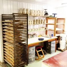 Untitled Tiny Art Studio Space Basement, Home Ceramic Studio Work Spaces, Pottery Space At Home, Small Home Ceramic Studio, Small Space Pottery Studio, Home Pottery Studio Ideas, Small Ceramic Studio Ideas, Pottery Studio Ideas Spaces, Small Pottery Studio Ideas