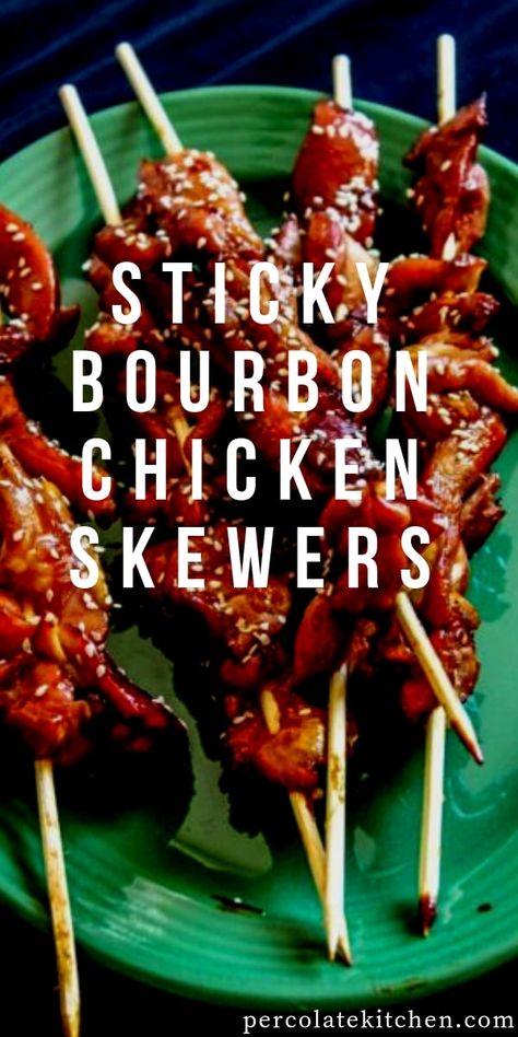 Bourbon Chicken Skewers, Crostini Toppings, Skewer Recipes, Kabob Recipes, Super Bowl Party, Party Appetizer, Chicken Skewers, Chicken Dishes Recipes, Party Food Appetizers