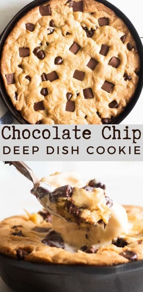 Cookie For Two, Deep Dish Chocolate Chip Cookie, Chocolate Chip Cookie Pizza, Pizookie Recipe, Deep Dish Cookie, Skillet Cookie Recipe, Skillet Cookies, Skillet Desserts, Gooey Chocolate Chip Cookies