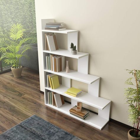 Step Bookcase, Expand Furniture, Ladder Design, Regal Design, White Bookcase, Living Room Study, Modern Shelving, Room Partition, Creative Furniture