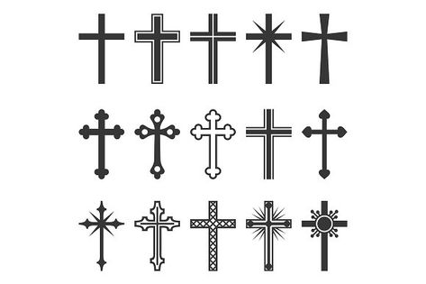 Christian Cross Icons Set by in8finity on @creativemarket Small Cross Tattoos, Catholic Symbols, Skull Hand Tattoo, Catholic Cross, Henna Body Art, Cross Tattoo Designs, Adult Coloring Designs, Doodle Style, Christian Symbols