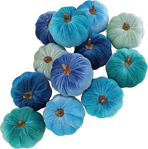 Winlyn 12 Pcs Assorted Small Faux Velvet Pumpkins Decorative Teal Blue Green Turquoise Fabric Pumpkins Foam Pumpkins 3" for Farmhouse Fall Wedding Halloween Thanksgiving Table Centerpiece Mantel Decor Teal Centerpieces, Halloween Candy Alternatives, Blue Fall Decor, Turquoise Table, Blue Green Turquoise, Wedding Halloween, Artificial Pumpkins, Foam Pumpkins, Turquoise Fabric