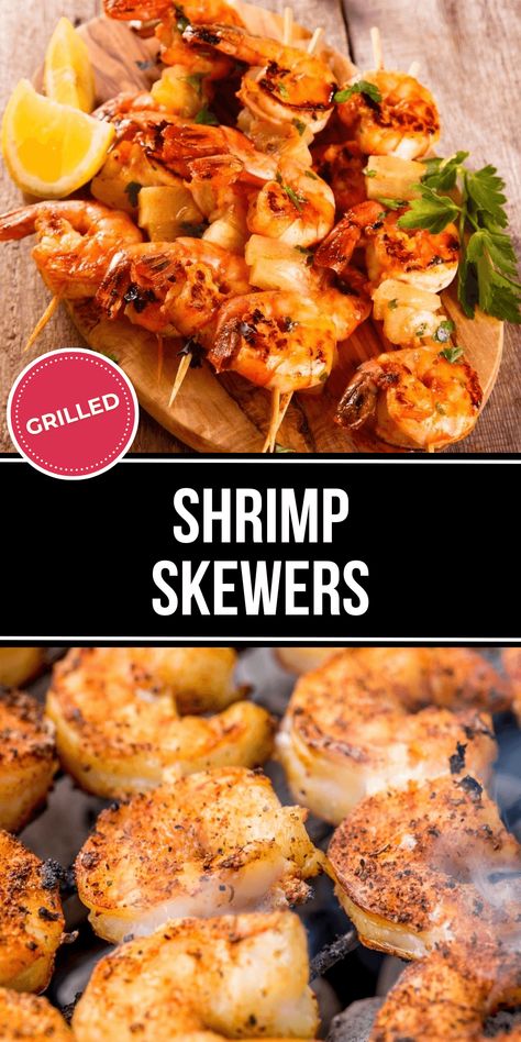 These Grilled Shrimp Skewers are perfect for summer. Packed with flavor and seasoned to perfection, they make a great side or main dish. Shrimp Marinade For Grill Skewers, Shrimp Marinade For Grill, Shrimp Skewers Grill, Bbq Grilled Shrimp, Shrimp Marinade Recipes, Skewered Shrimp, Bbq Shrimp Skewers, Grilled Shrimp Marinade, Tailgate Bbq