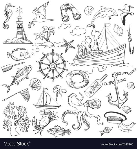 Map Icons, Marine Theme, Desenho Tattoo, Sea Theme, Ocean Animals, Doodle Patterns, 그림 그리기, Sea Life, Doodle Art