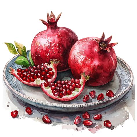 Kitchen Illustration, Pomegranate Design, Art Fruit, Fruits Images, Fall Pictures, Fruit And Veg, Rich Textures, Recipe Cards, Festival Decorations