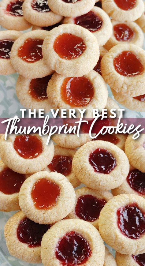 The Very BEST Thumbprint Cookies! A tried-and-true family recipe with the perfect cookie dough base filled with fruit jam or preserves. Best Thumbprint Cookies, South Your Mouth, Jam Thumbprint Cookies, The Perfect Cookie, Jelly Cookies, Butter Pecan Cookies, Thumbprint Cookies Recipe, Jam Cookies, Pecan Cookies