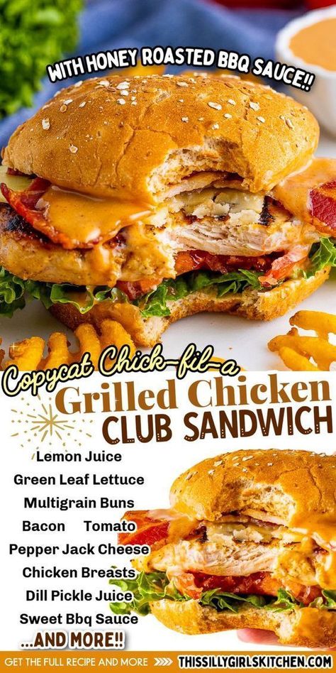 Copycat Chick-fil-A Grilled Chicken Club: Dinner Time Recipes Grilled Chicken Sandwich Recipes, Chicken Breast Sandwich, Club Sandwich Chicken, Grilled Chicken Sandwich, Club Sandwich Recipes, Copycat Chick Fil A, Sweet Bbq Sauce, Sandwhich Recipes, Chicken Burgers Recipe