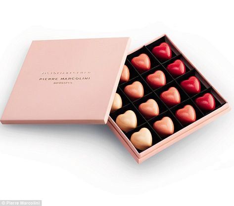 Coming in four different shades 'of emotion' from pale cream to deep red, the chocolate hearts contain four different fillings including Chocolate Box Packaging, Pierre Marcolini, Luxurious Chocolate, Chocolate Packaging Design, Chocolate Fan, Bakery Packaging, Luxury Chocolate, Chocolate Art, Chocolate Design