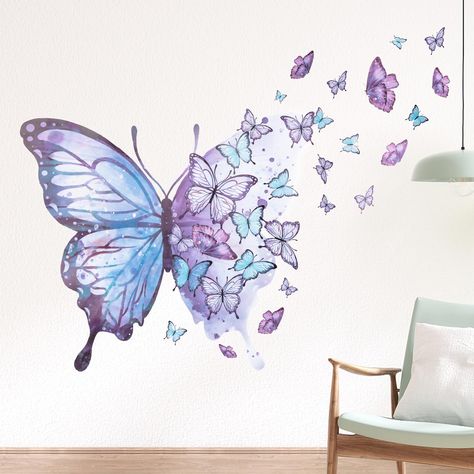 PRICES MAY VARY. 🦋【Butterfly Wall Decor】: You will receive 3 purple butterfly wall stickers, each measuring 40 x 47 cm/ 15.7 x 18.5 inches. This size is enough to show vivid butterfly patterns on the wall for your home decoration and adds charming color. 🦋【High Quality Material】: These butterflies wall decals are made of high-quality PVC material, which is strong and durable, smooth and flat, and brightly colored. Whether you stick it in the living room, bedroom or children's room, you can use Butterfly Nursery Decor, Girls Bedroom Wallpaper, Sticker Inspiration, Butterfly Room, Butterfly Decoration, Butterfly Nursery, Nordic Bedroom, Butterfly Wall Decals, Colour Art